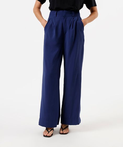 calça wide leg feminina com viscose azul