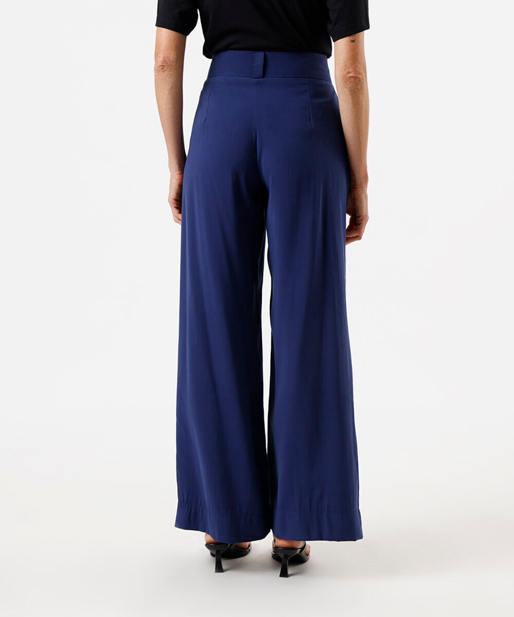 calça wide leg feminina com viscose azul
