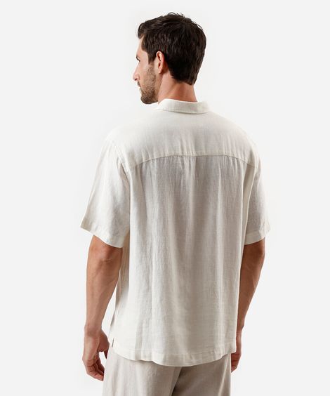 camisa masculina com linho bordada off white
