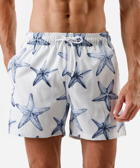 short masculino cós elástico estampado off white