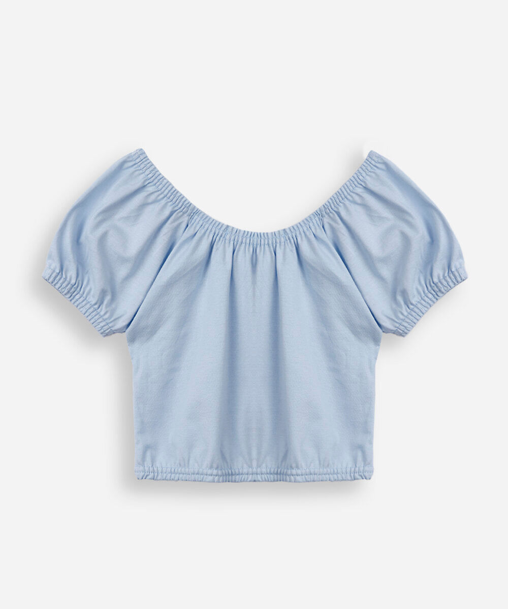 blusa infantil de algodão mangas curtas azul