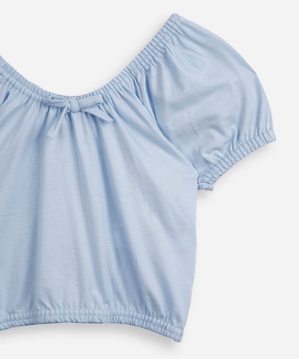 blusa infantil de algodão mangas curtas azul
