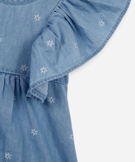 conjunto curto infantil jeans floral azul