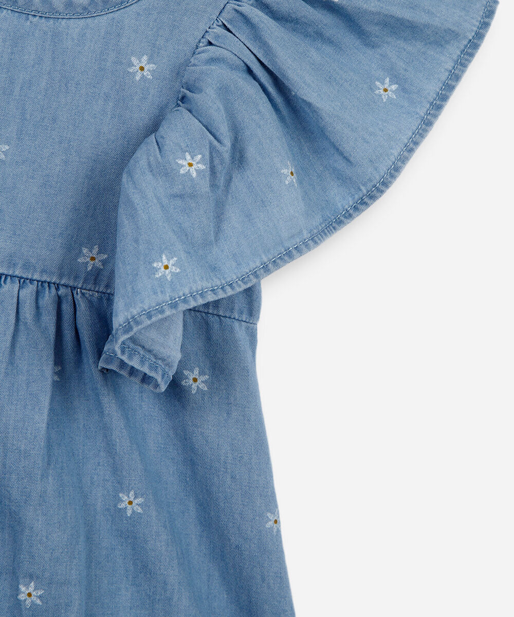 conjunto curto infantil jeans floral azul