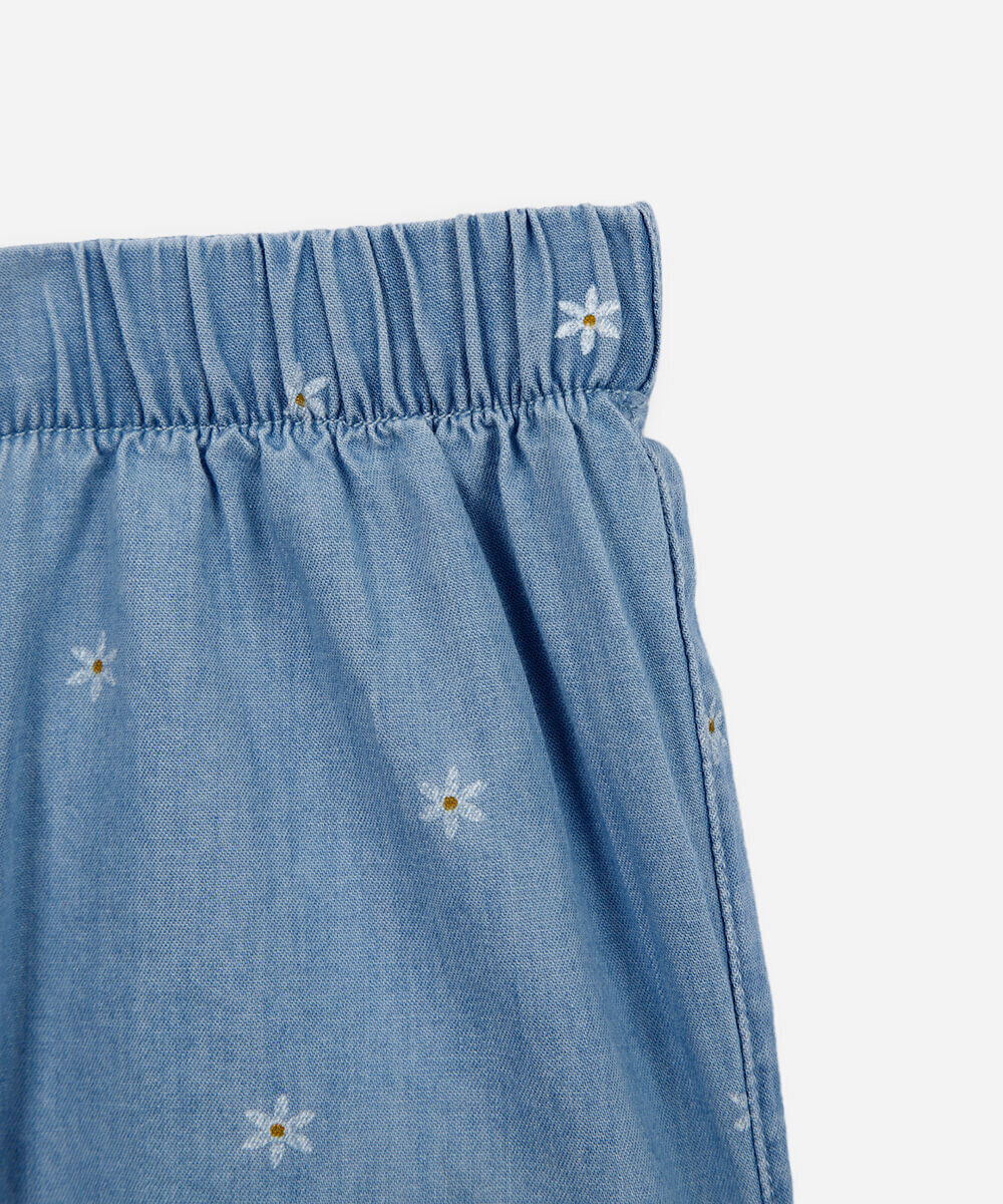 conjunto curto infantil jeans floral azul