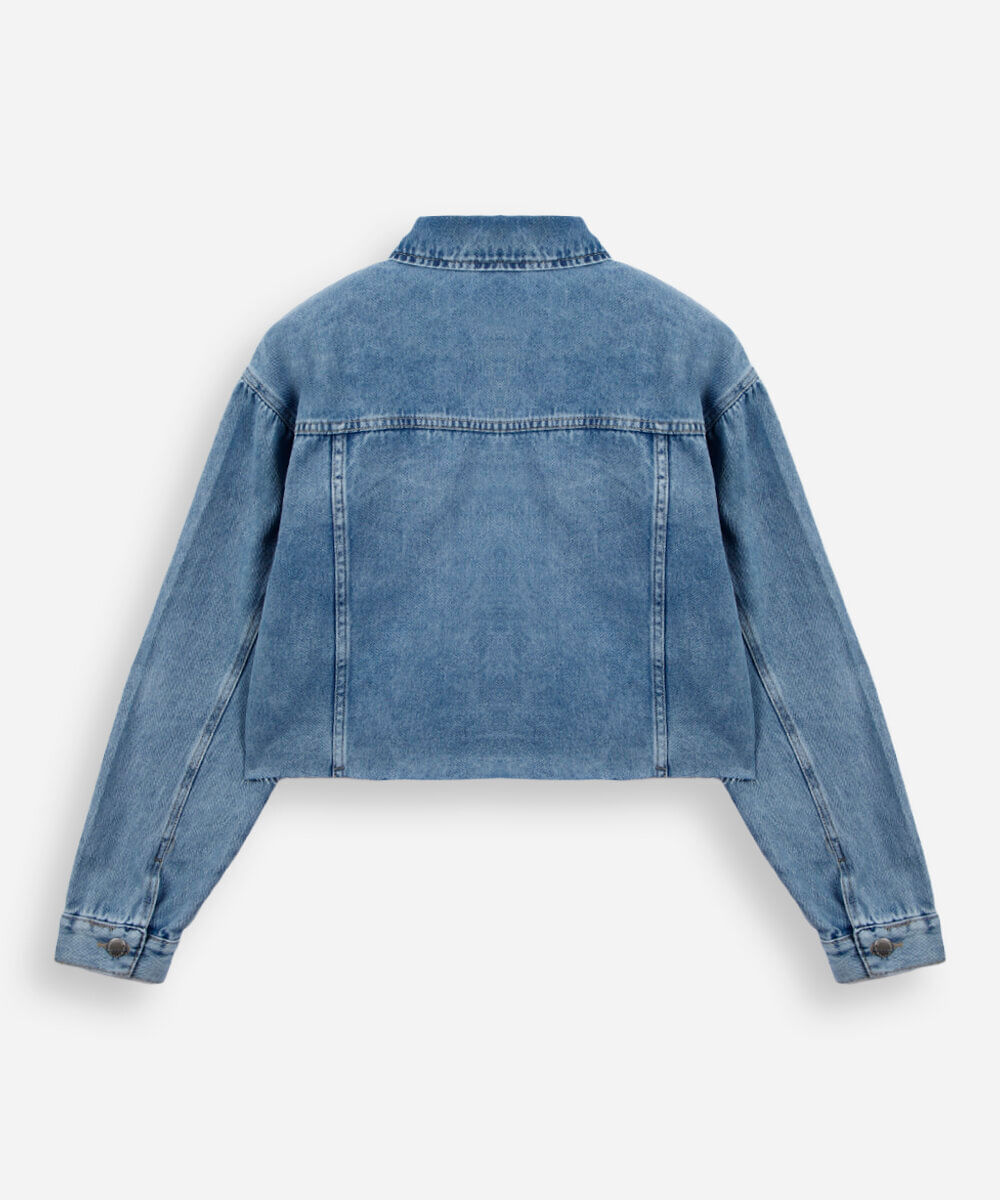 jaqueta jeans juvenil bordada hello kitty azul