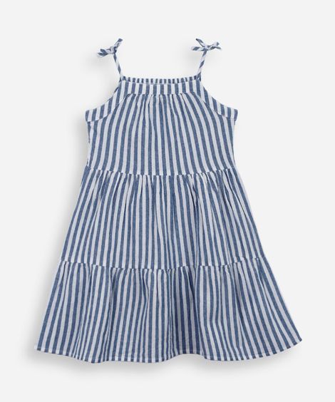 vestido alça fina infantil de algodão com recortes listrado colorido