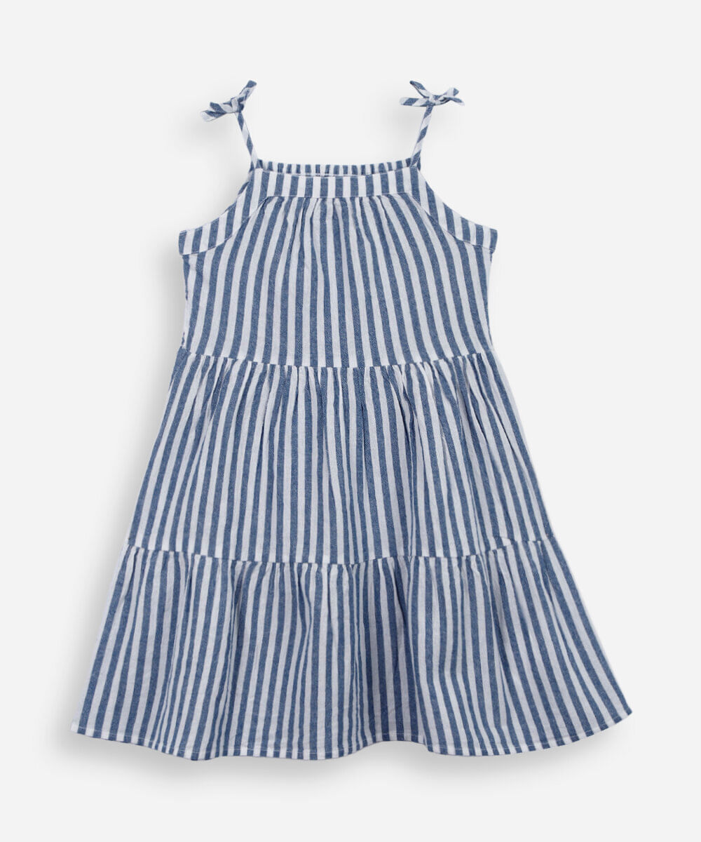 vestido alça fina infantil de algodão com recortes listrado colorido