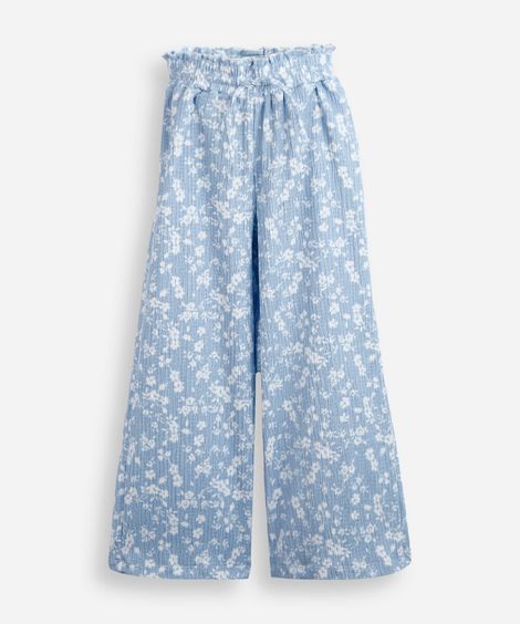 calça reta infantil floral texturizada azul