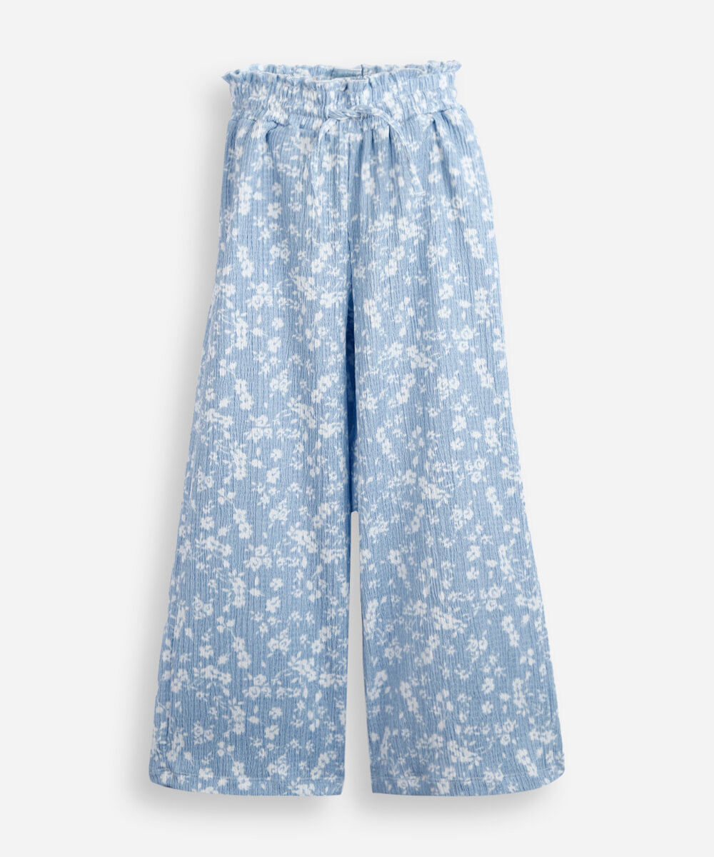 calça reta infantil floral texturizada azul