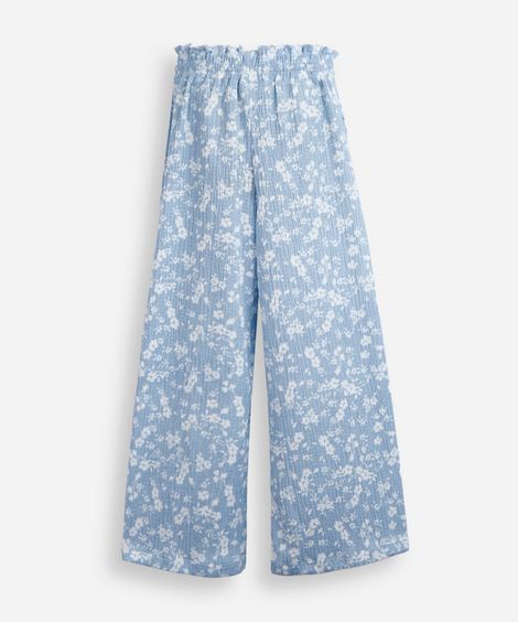 calça reta infantil floral texturizada azul