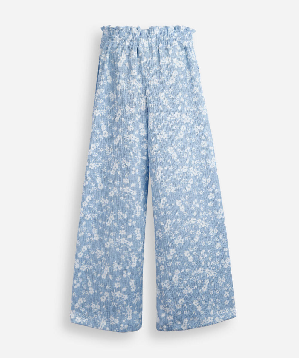 calça reta infantil floral texturizada azul