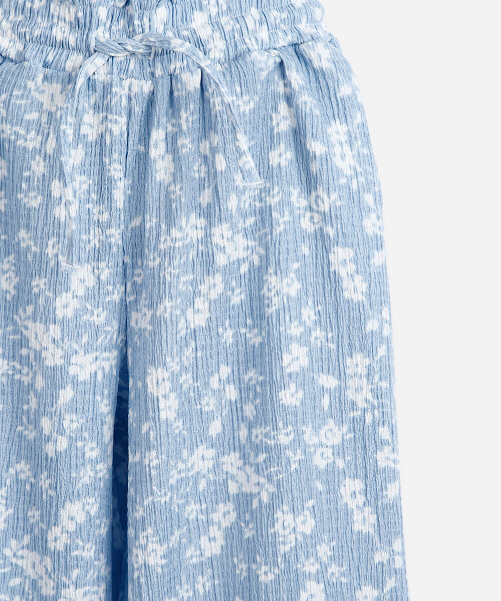 calça reta infantil floral texturizada azul