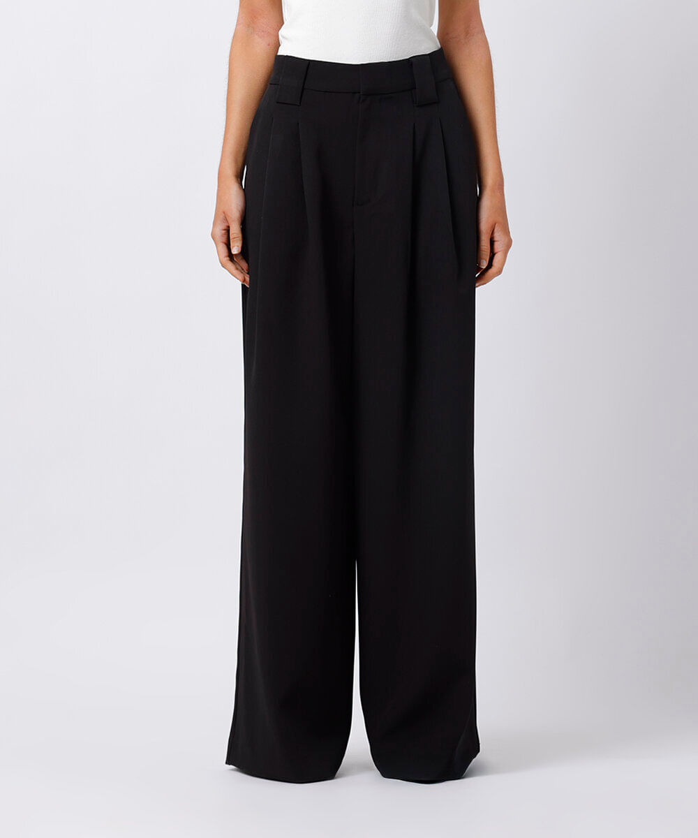 calça de alfaiataria feminina com pregas mindset preta