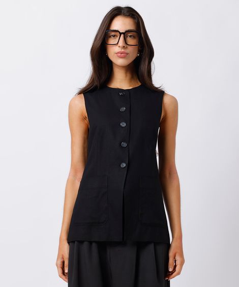 colete alongado feminino com linho mindset preto