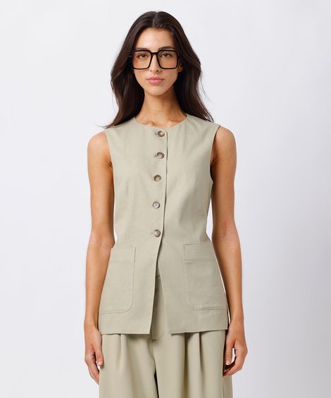 colete alongado feminino com linho mindset verde