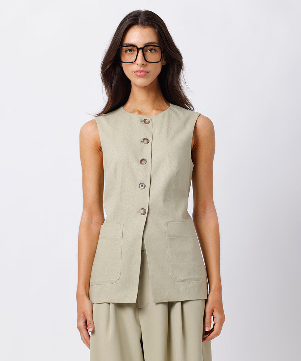 colete alongado feminino com linho mindset verde