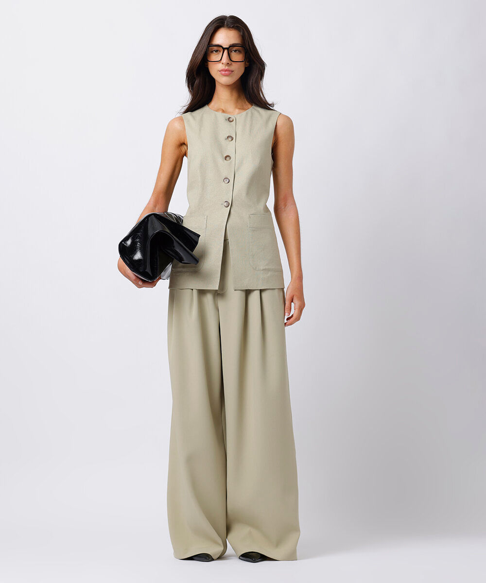 colete alongado feminino com linho mindset verde
