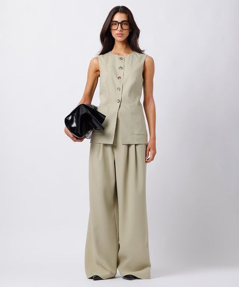 calça de alfaiataria feminina com pregas mindset verde