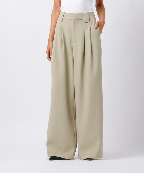 calça de alfaiataria feminina com pregas mindset verde