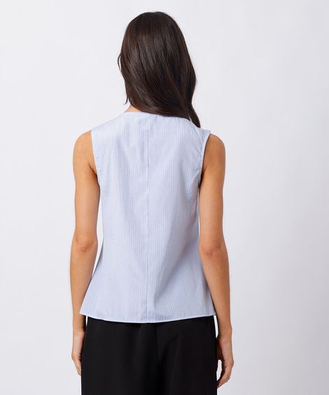 blusa feminina com pregas listrada mindset azul