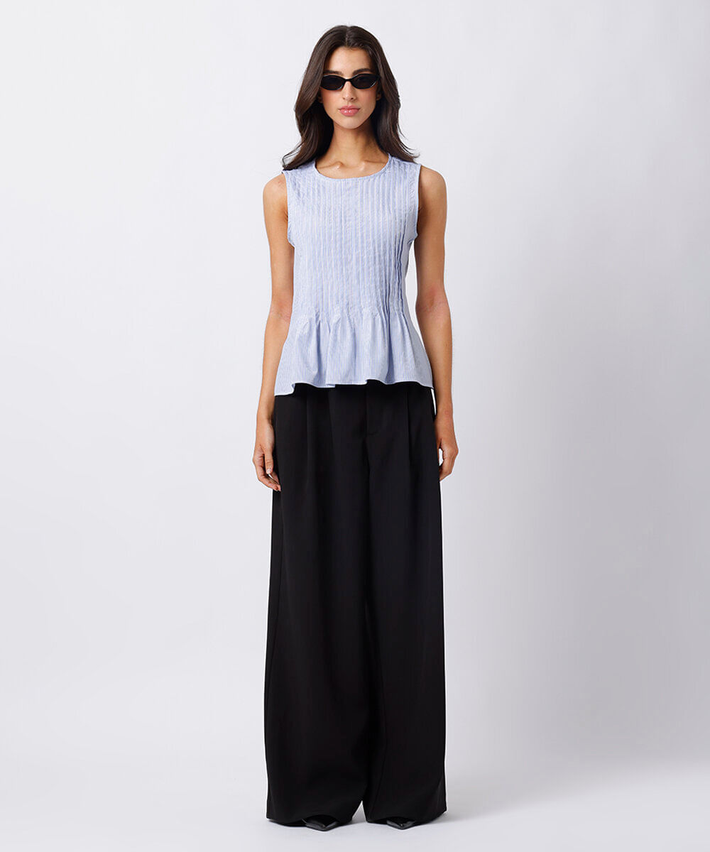 blusa feminina com pregas listrada mindset azul