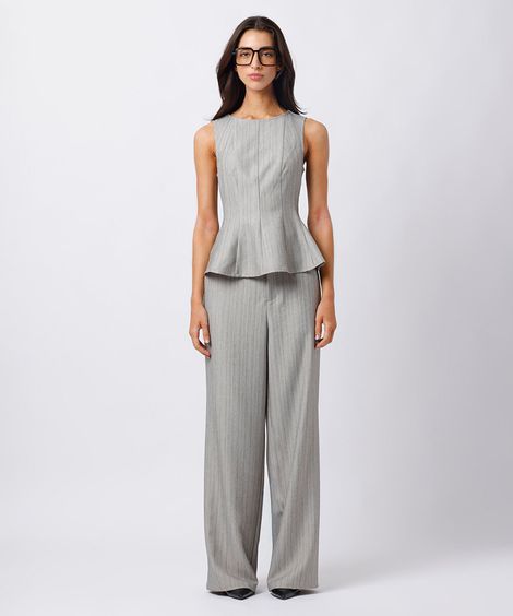 calça de alfaiataria feminina risca de giz mindset cinza