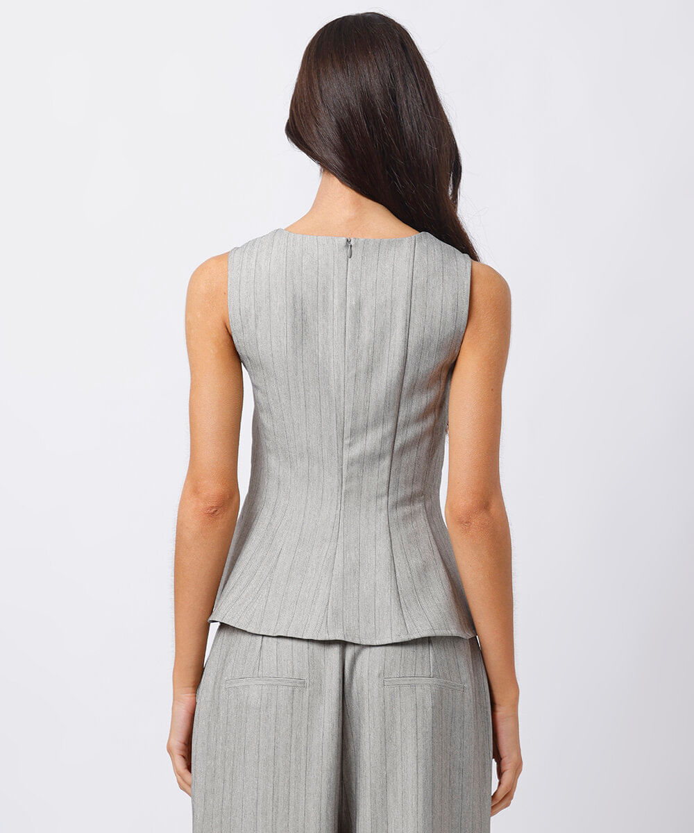 blusa peplum feminina risca de giz mindset cinza