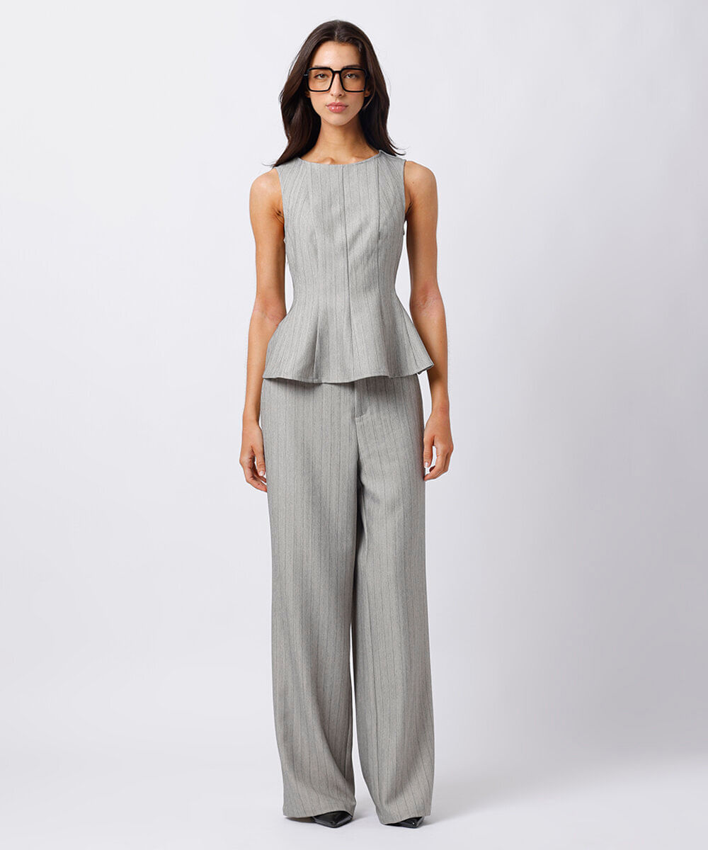 blusa peplum feminina risca de giz mindset cinza