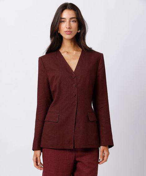 blazer de alfaiataria feminino com linho mindset vinho