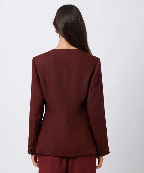 blazer de alfaiataria feminino com linho mindset vinho