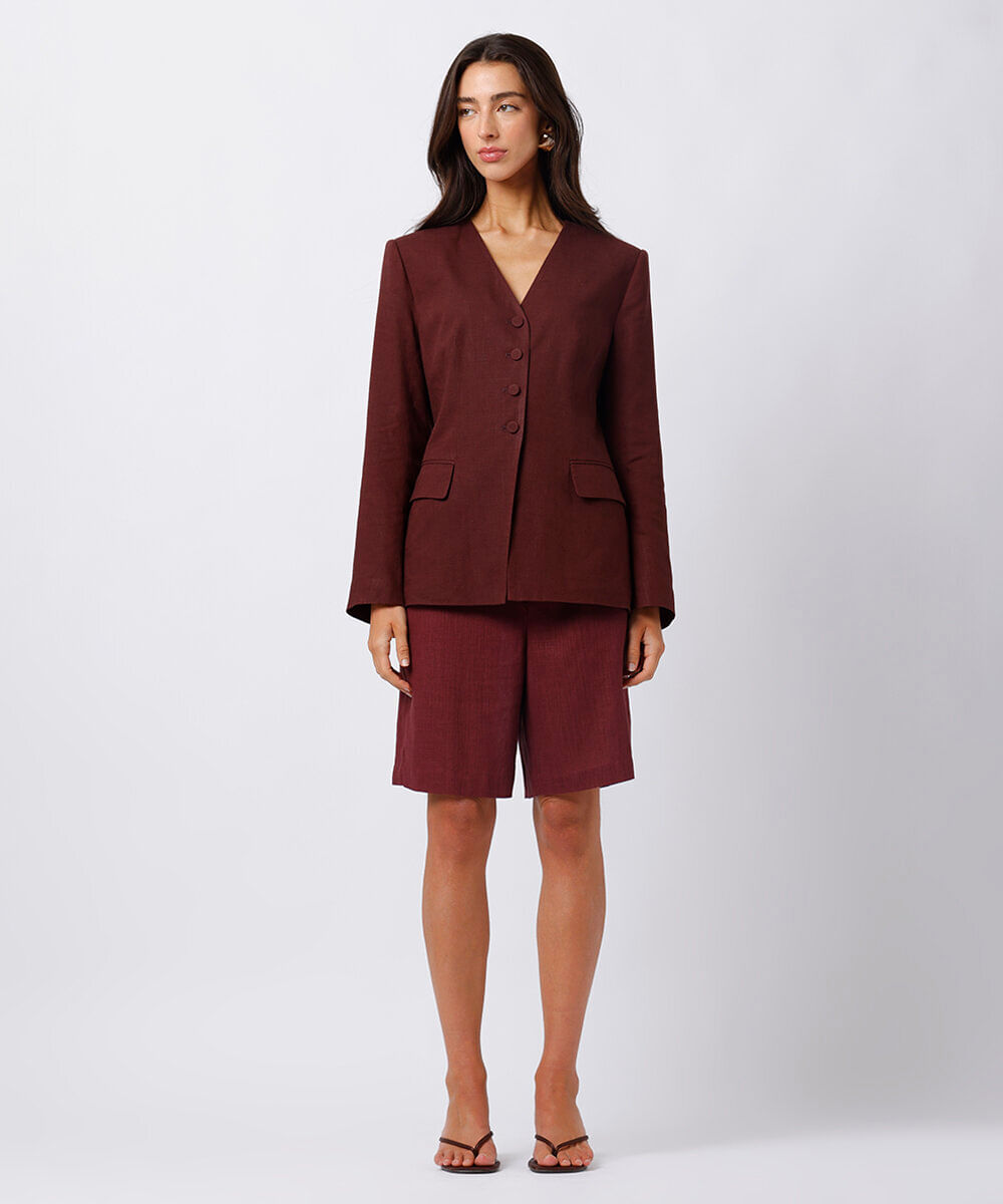 blazer de alfaiataria feminino com linho mindset vinho