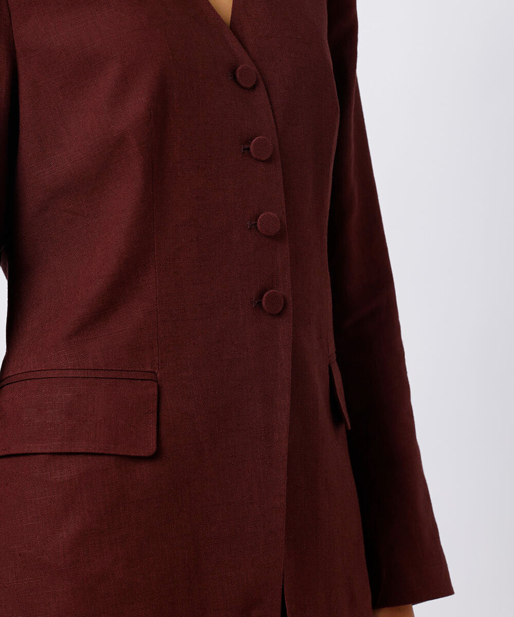 blazer de alfaiataria feminino com linho mindset vinho