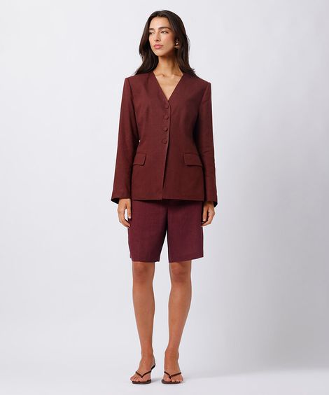 bermuda de alfaiataria feminina com linho mindset vinho