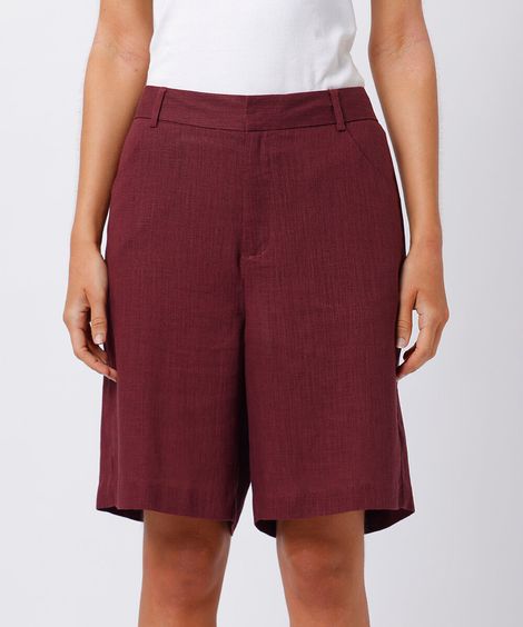 bermuda de alfaiataria feminina com linho mindset vinho