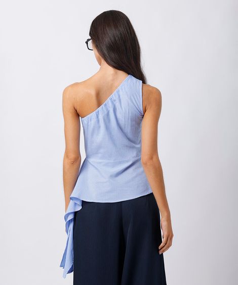 blusa peplum ombro único feminina mindset azul