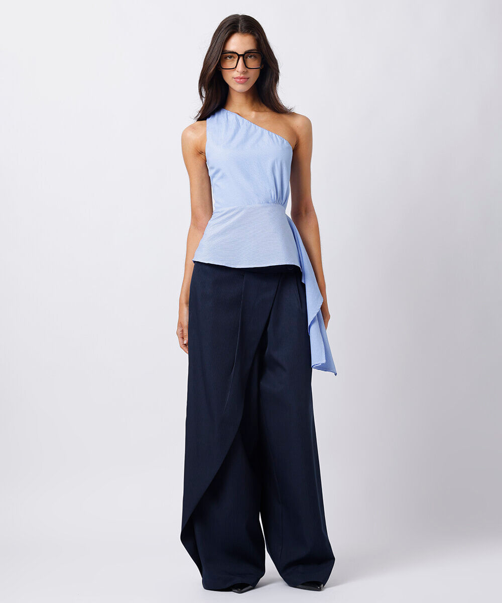 blusa peplum ombro único feminina mindset azul