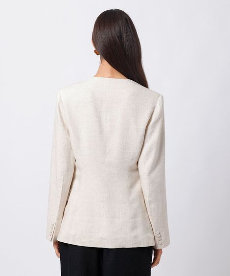 blazer de alfaiataria feminino com linho mindset bege