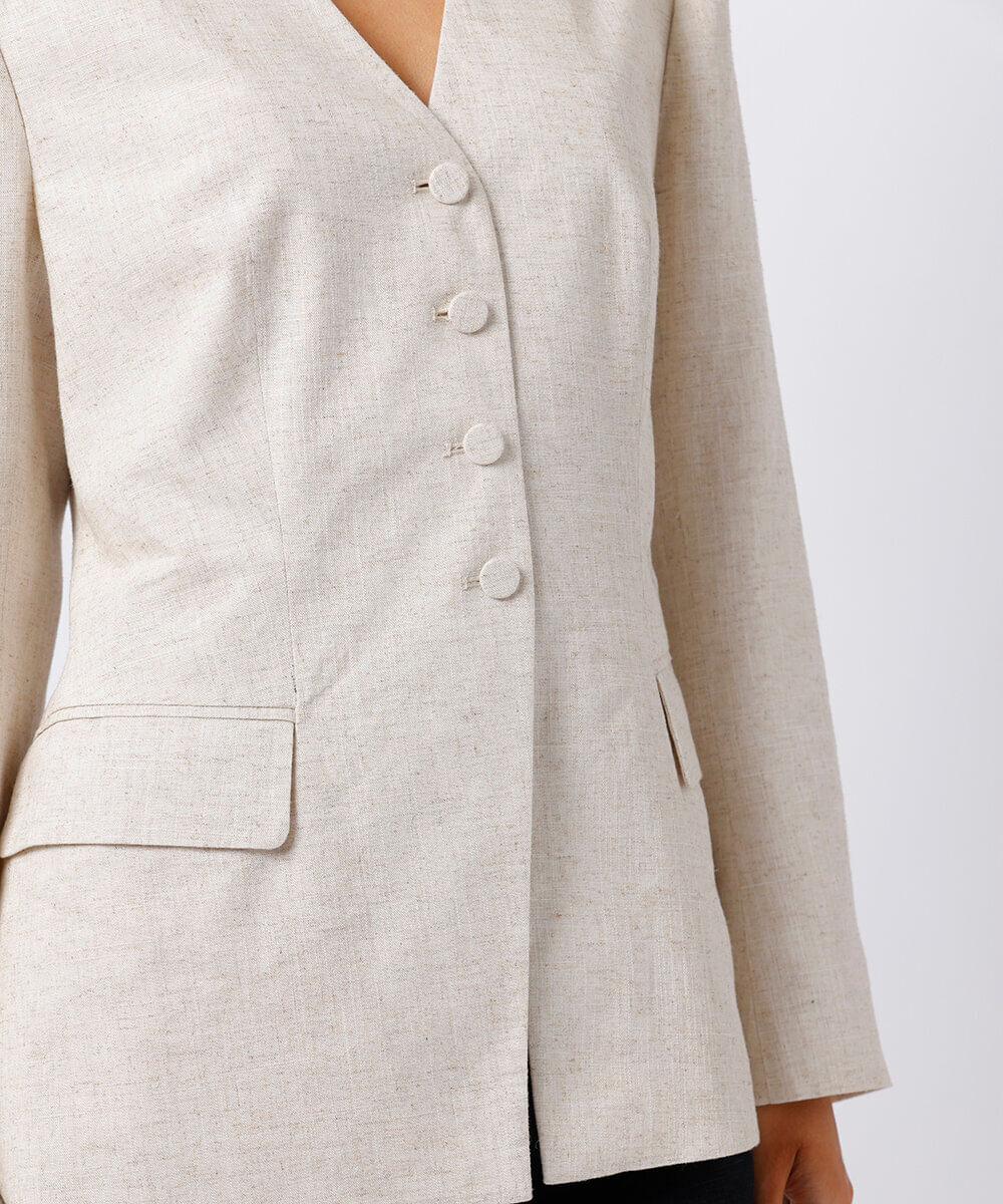 blazer de alfaiataria feminino com linho mindset bege