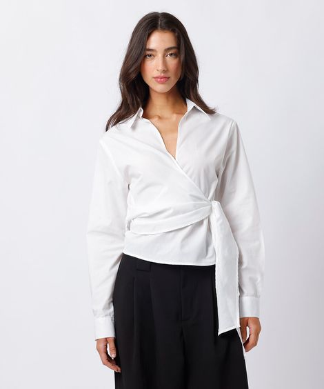 camisa transpassada feminina mindset off white