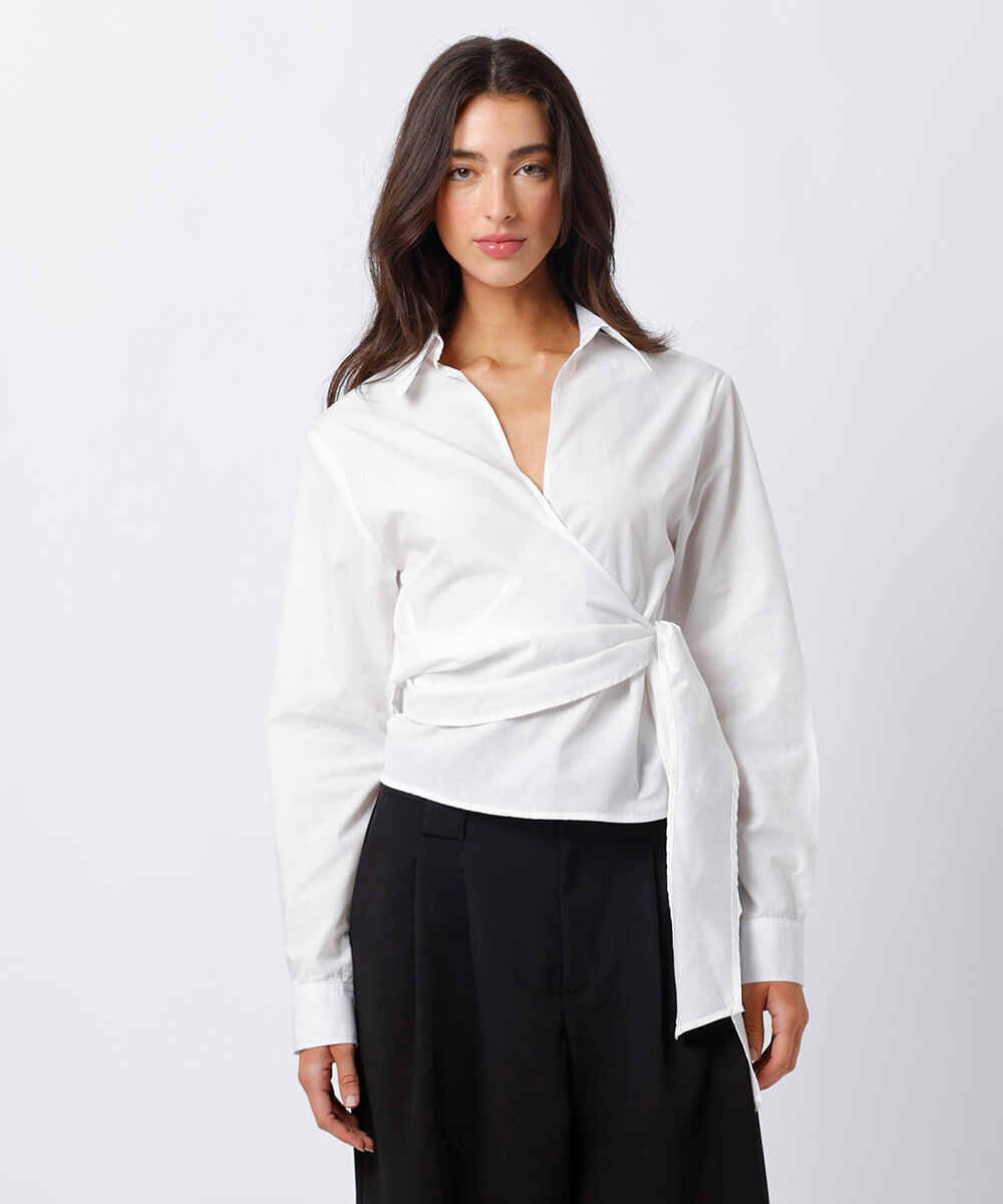camisa transpassada feminina mindset off white