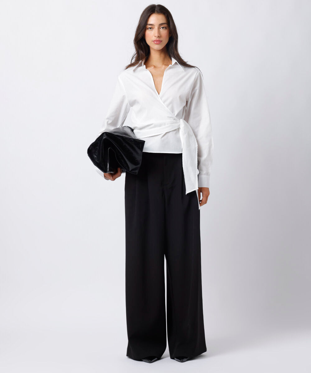 camisa transpassada feminina mindset off white