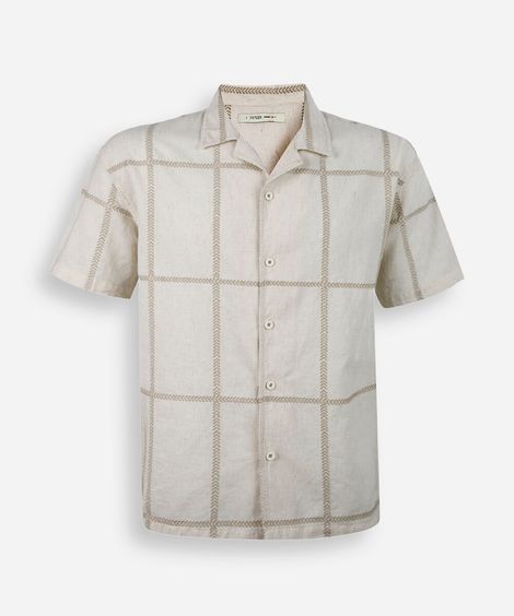 camisa juvenil com linho bordada oversized bege