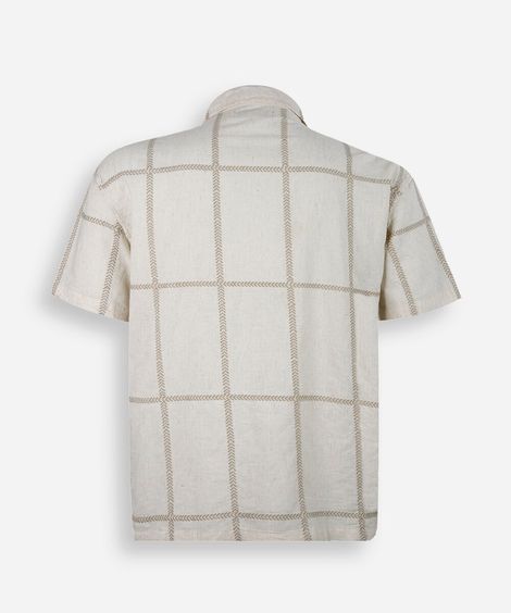 camisa juvenil com linho bordada oversized bege