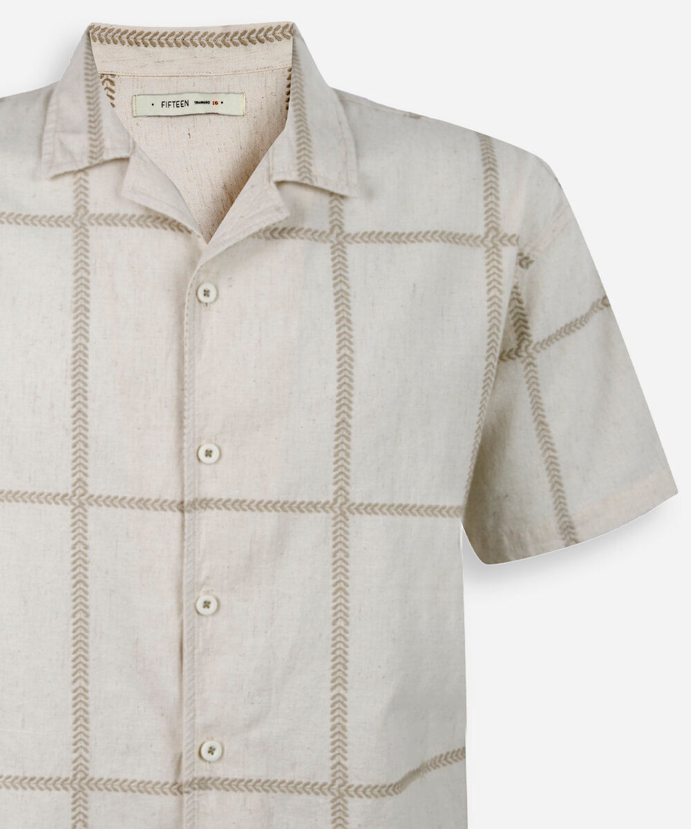 camisa juvenil com linho bordada oversized bege