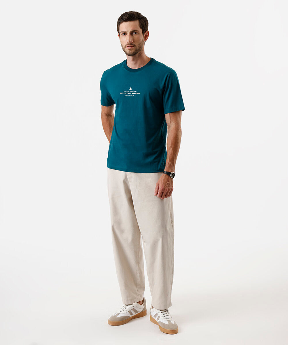 camiseta masculina de algodão estampada verde
