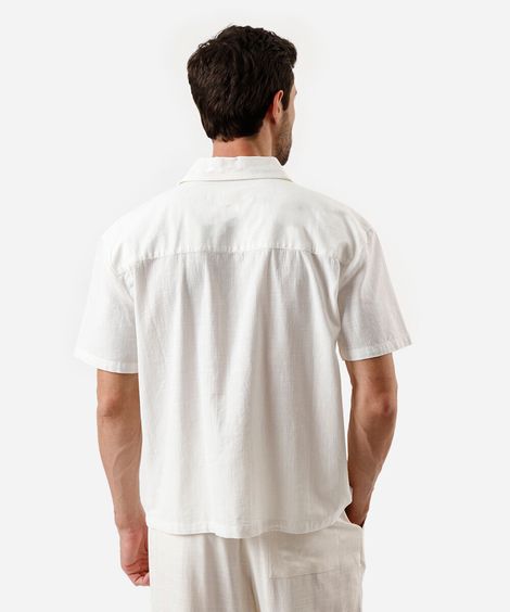 camisa box fit masculina com algodão bordada off white