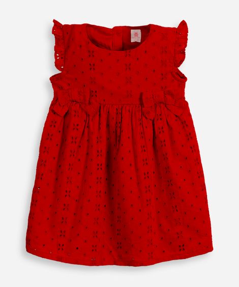 vestido infantil de laise com laços vermelho