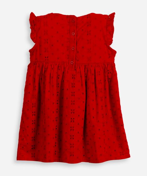 vestido infantil de laise com laços vermelho