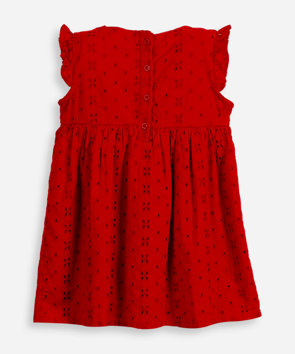 vestido infantil de laise com laços vermelho